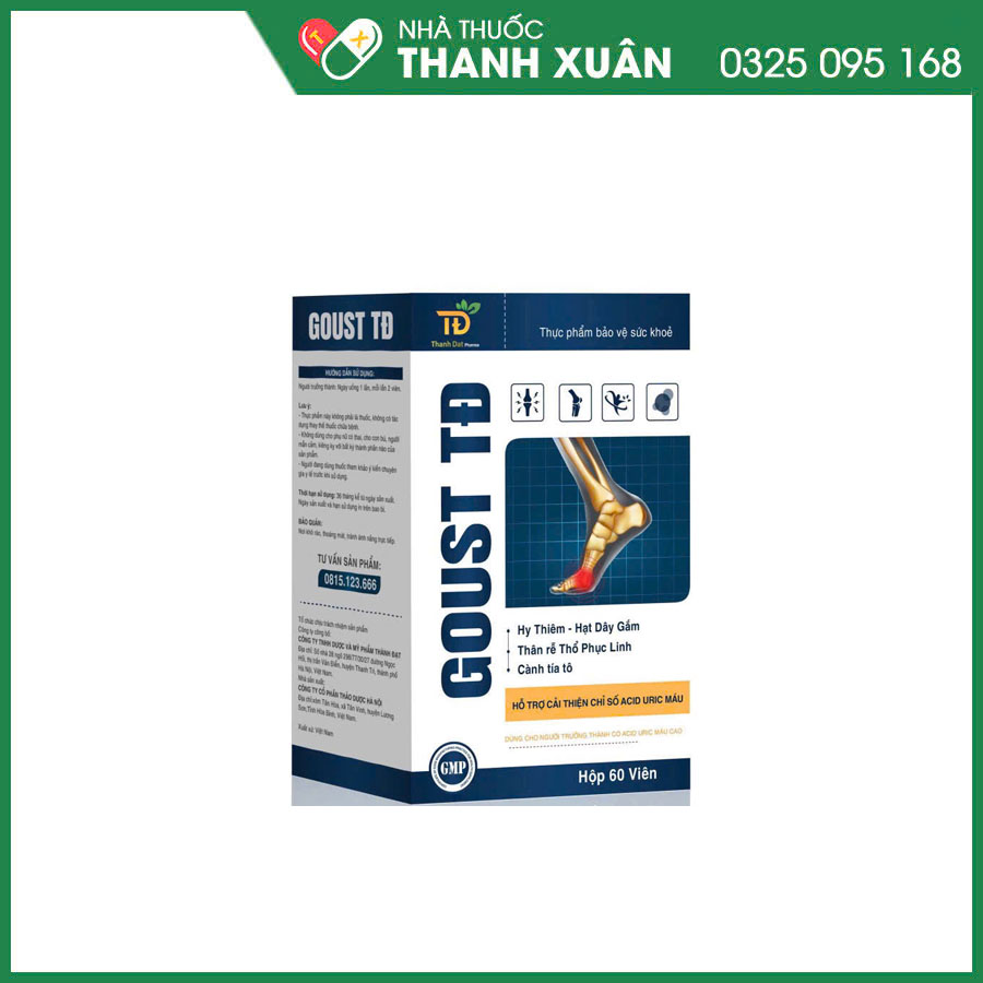 Goust TĐ viên uống giúp hỗ trợ cải thiện chỉ số acid uric máu trong trường hợp Gout